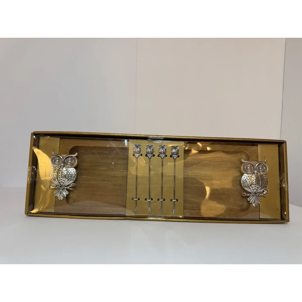 Charcuterie Chumbak Ornate Owl Platter with Skewers